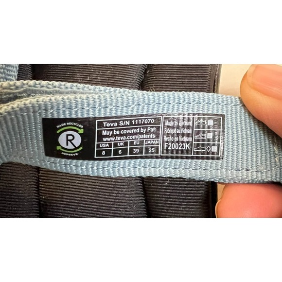 Teva Universal Platform Wedge Sandal Blue Hook Loop Closure Black Platform SZ 8 - Picture 11 of 12